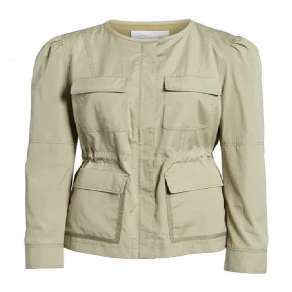 Nordstrom‎ Signature Cotton Khaki Utility Collarless Cargo Pockets Jacket S - Picture 2 of 3